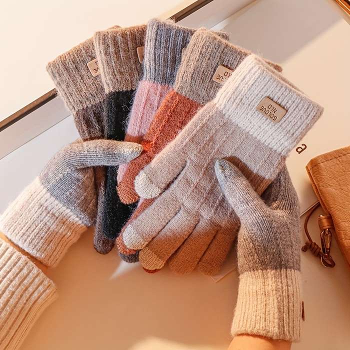 1 Pair Khaki Warm Gloves