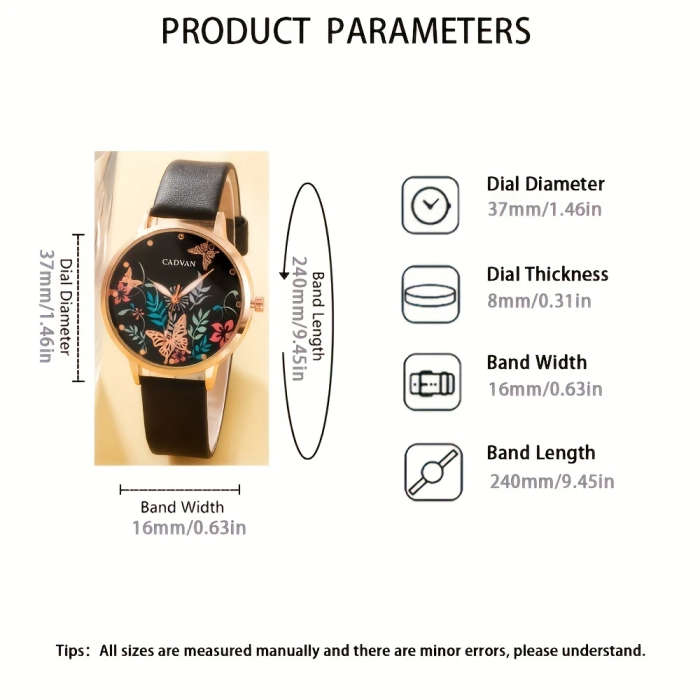 1pc Women's Elegant Butterfly Quartz Watch Rose Golden Case Black Synthetic Leather Strap Colorful F