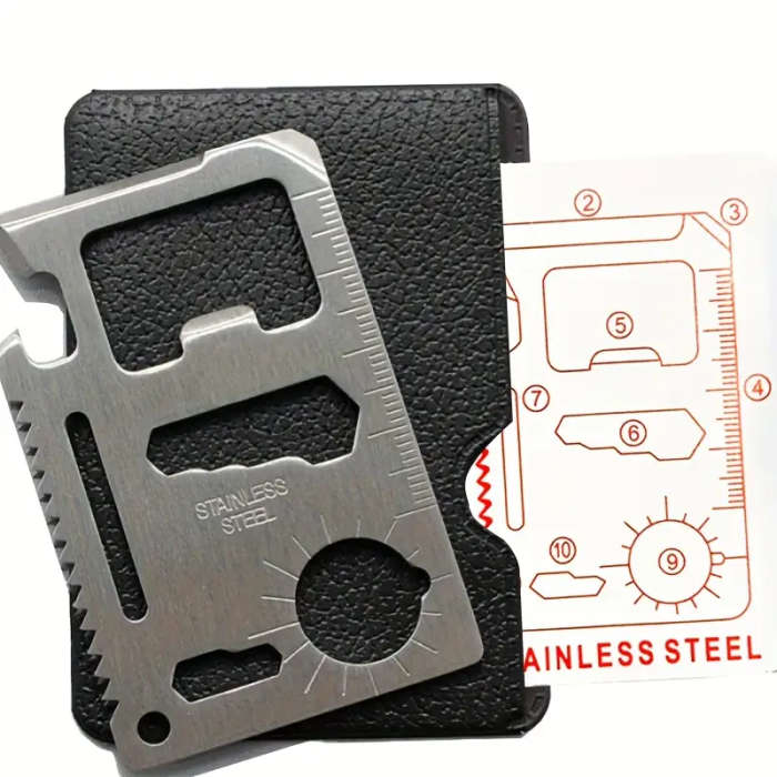 1pc 11in1 Stainless Steel Pocket Tool Credit Card Size Bottle Opener  Dual Row Serrated Blade