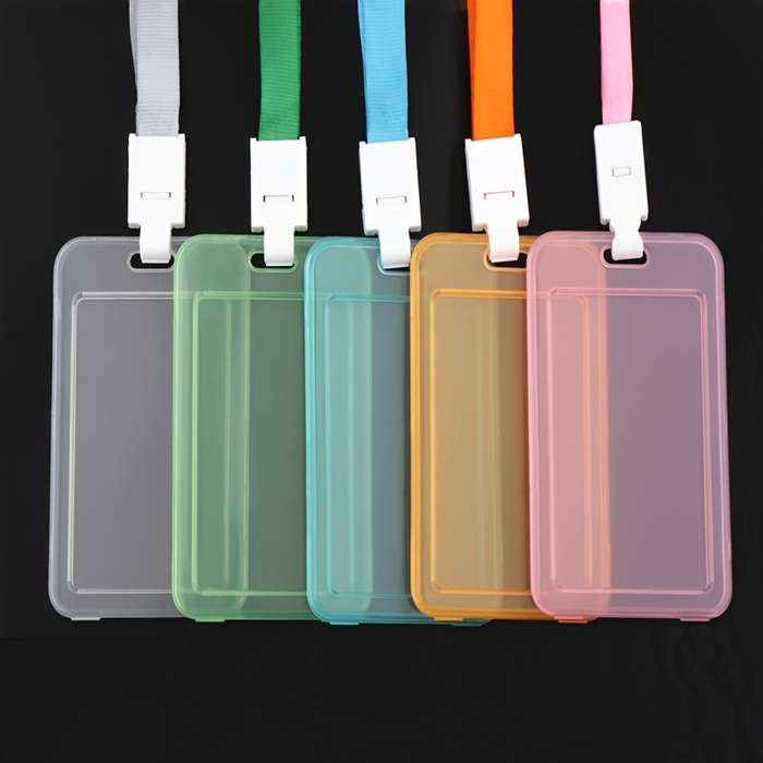 1pc Various Transparent Color Card Set Lanyard Hanging Clip Card Holder Student Teacher Certificat
