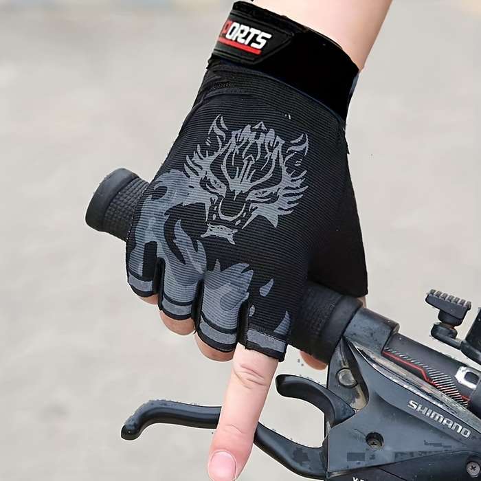 1 Pair Black Five fingeRed Divided Finger Wolf Head Outdoor Sports Gloves