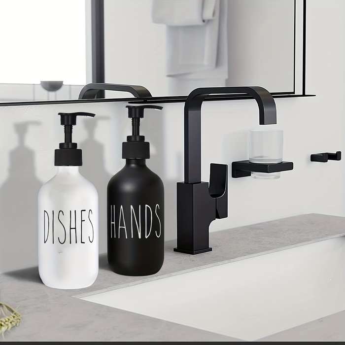 Plastic Soap Dispenser SetContains Black Hand Soap Dispenser and White Dish Soap Dispenser. Ki