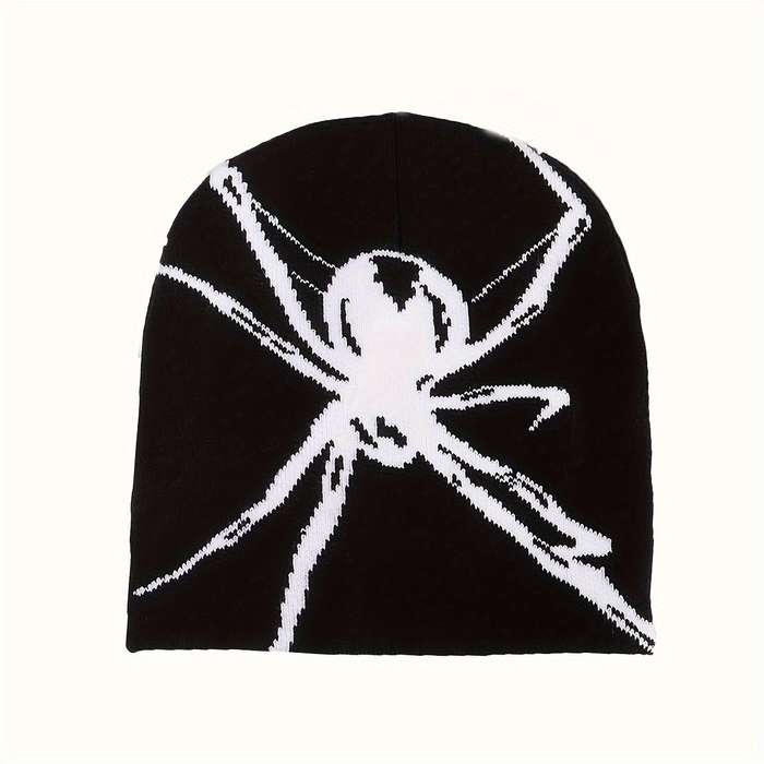 1pc Big Spider Jacquard Y2K Beanie Trendy Color Block Knit Hats Gothic Skull Cap Hip Hop Beanies Fo