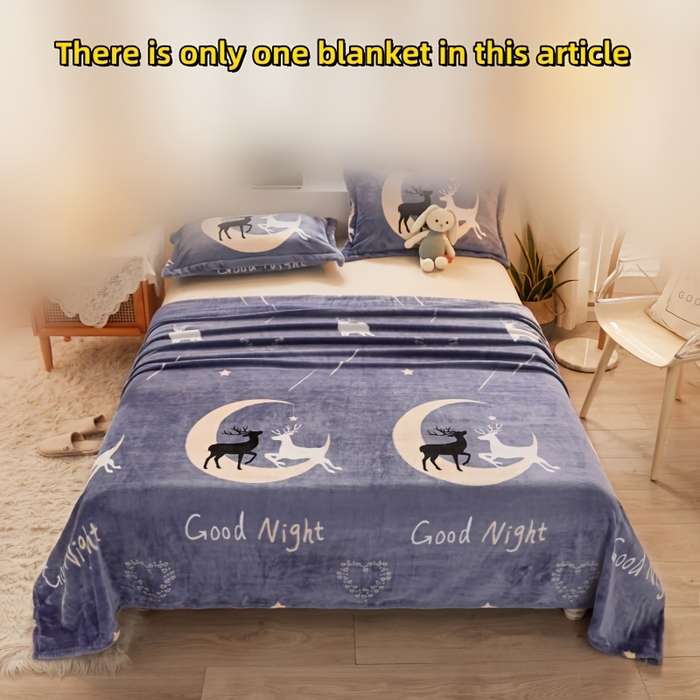 1ps Blanket Color Starry Sky And Deer Blue size 150cmx200cm