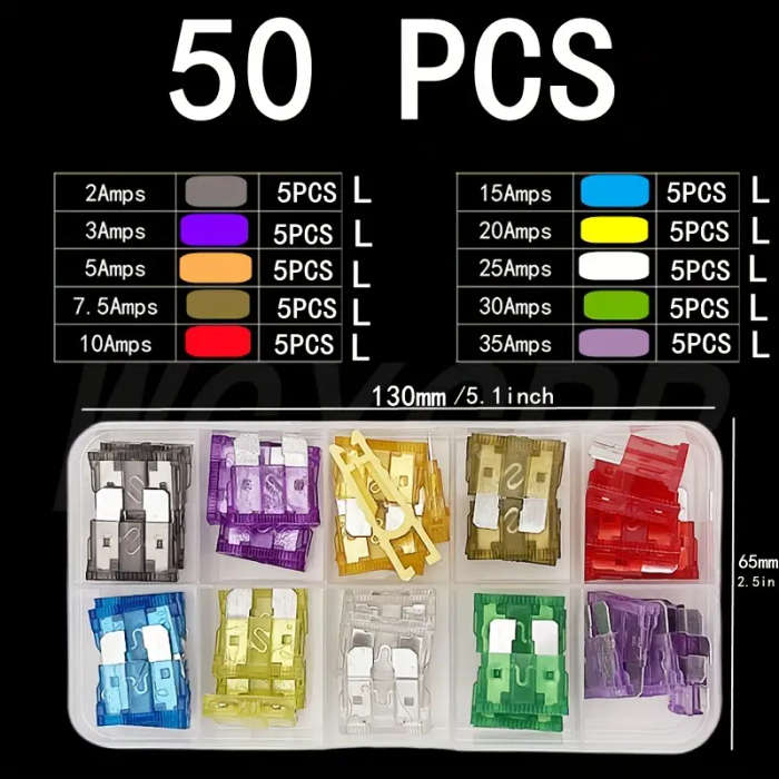 50 Pieces Automotive Fuse Combo Kit