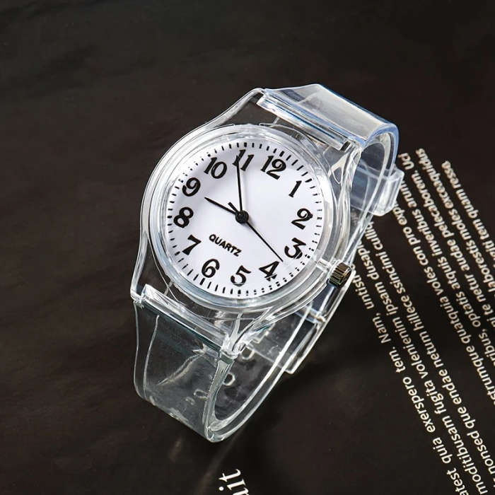 1pc Simple Transparent Student Portable Electronic Watch Color Sent Randomly