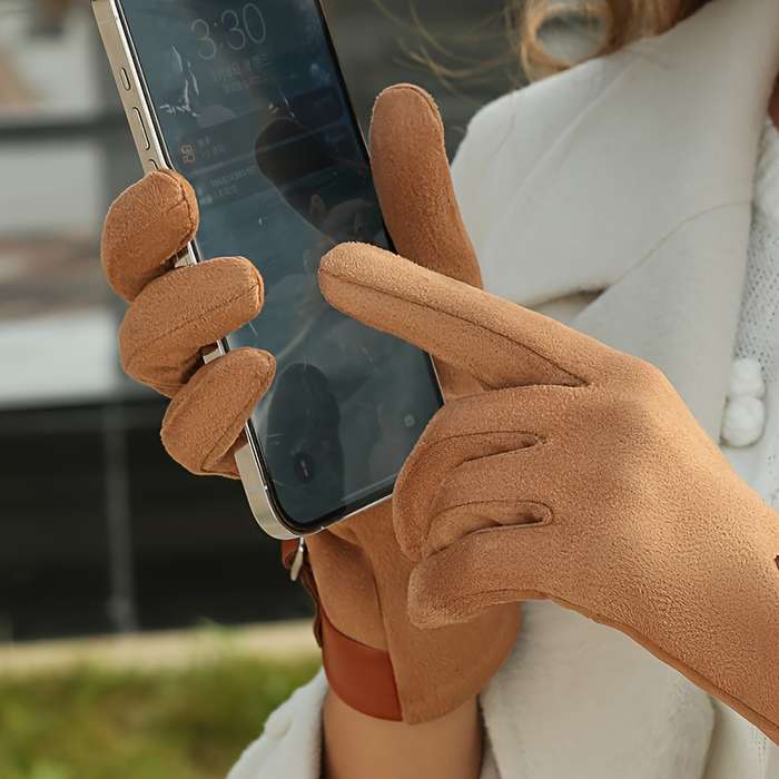 1 Pair Beige Warm Gloves