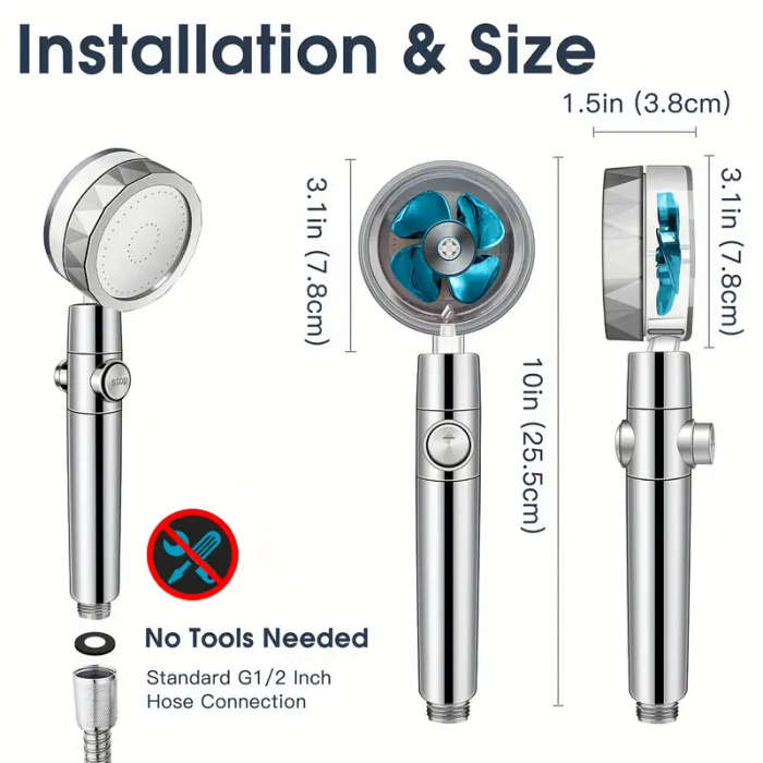 Shower Head Water Saving High Pressure Turbo Propeller Flow Showerhead With Fan Built-in Filter Rain