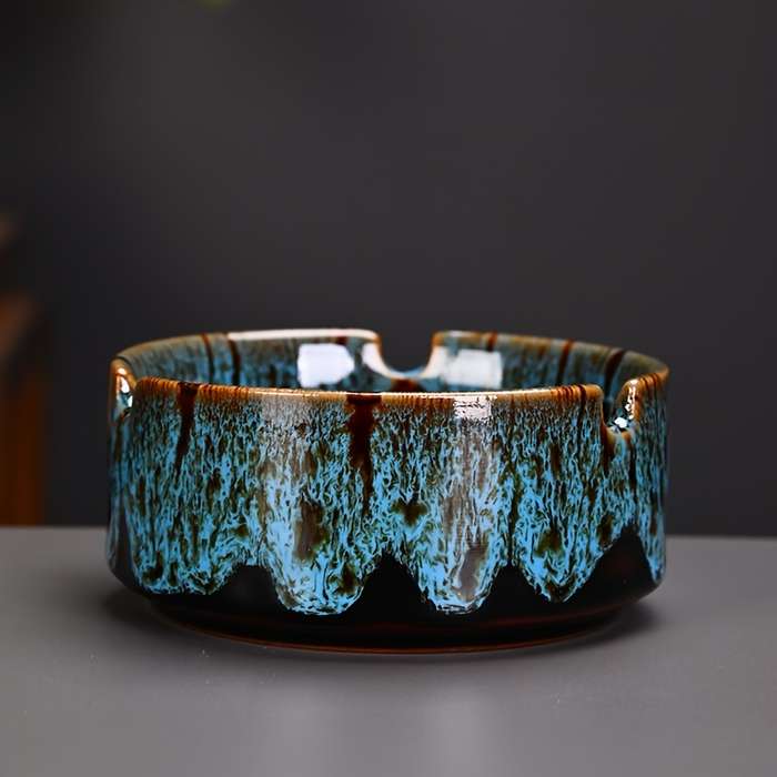 1pc Elegant Ceramic Ashtray with Marbled Design C Stylish Round Ash Holder for Cigarettes Perf