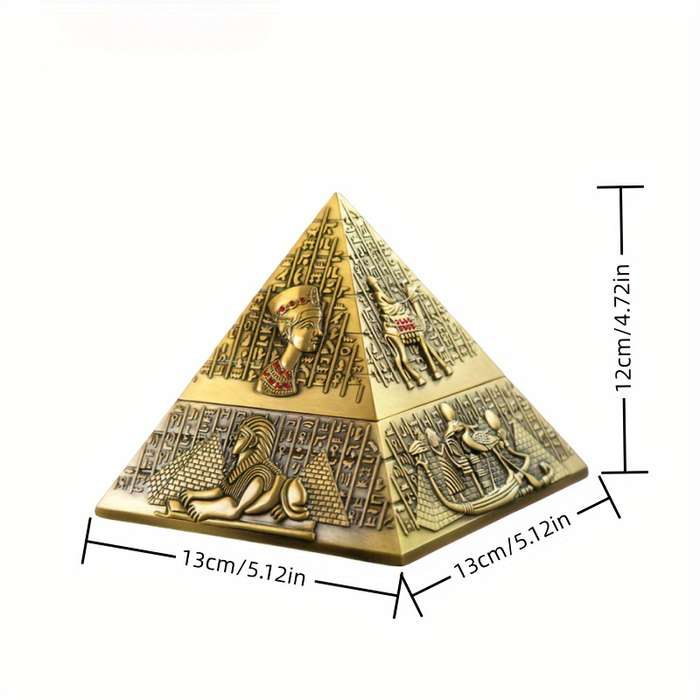 1pc Vintage Egyptian Pharaoh Metal Pyramid Ashtray Triangular Hieroglyphic Design with Lion