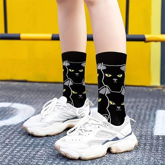 1Pairs Sock Us 5 8   Uk 4 7    Eu 35 38 Style Black Cat