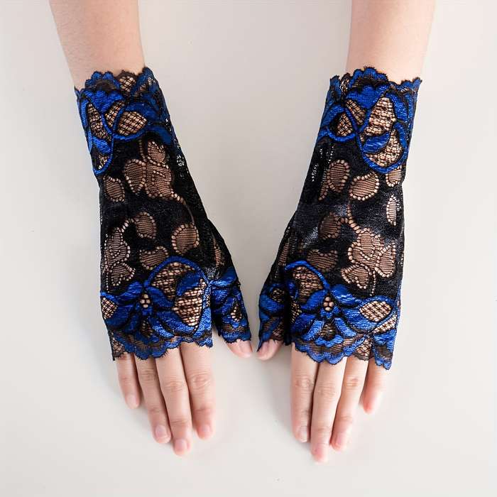 1 Pair Blue Half Finger Gloves