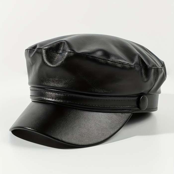1pc PU Leather Flat Top Beret Hat Adjustable Military Navy Hat British Style Elegant Painter Hat