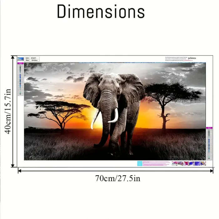 1pc 5D Diamond Art Painting Kit Sunrise Elephant Large Acrylic Full Drill Rhinestone Embroidery DIY
