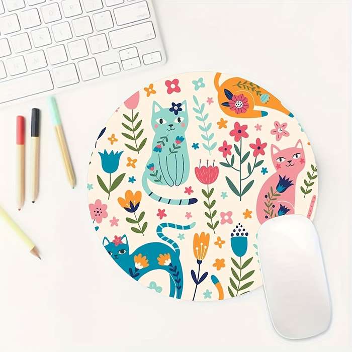 1pc Cartoon Cat Mouse Pad Cool Design For Women And Man Round Mousepad Non-slip Rub