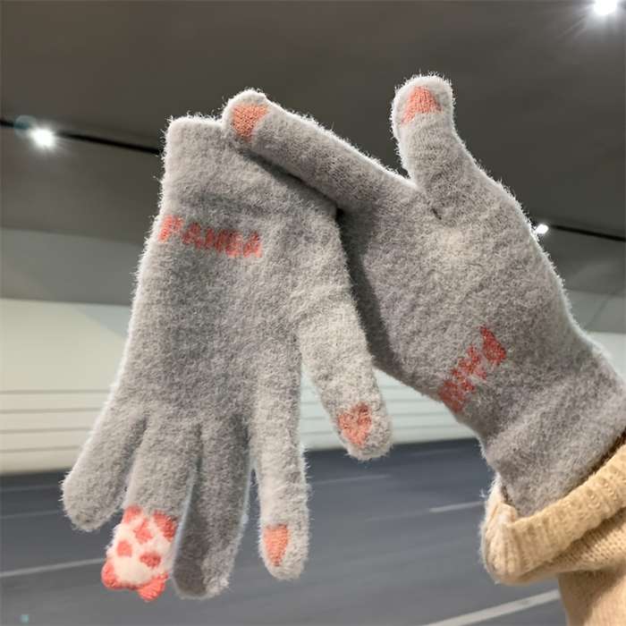 1 Pair Light Purple One Size Warm Gloves