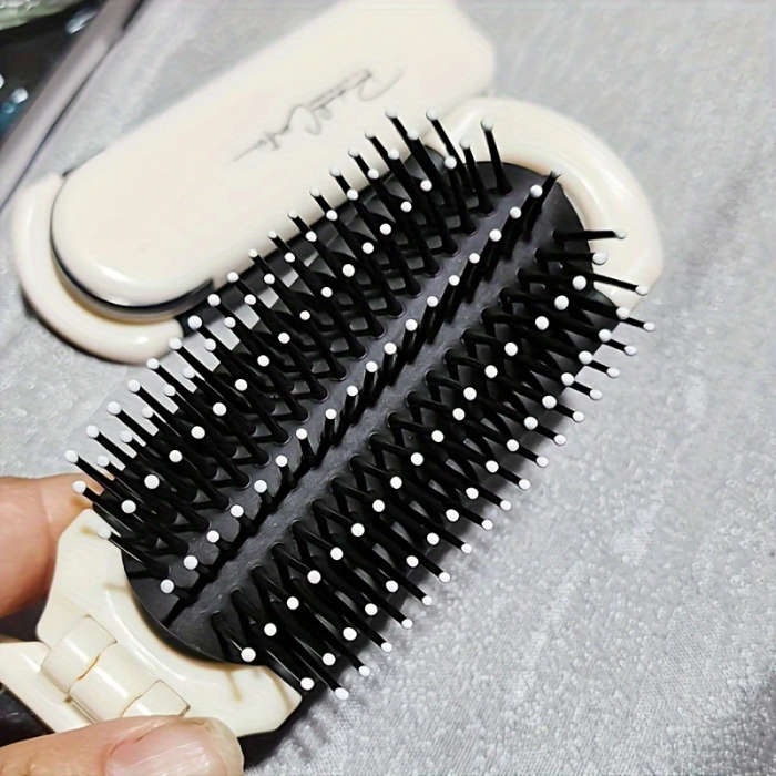 1pc Portable Folding Hair Brush with Mirror Anti-Static Drawable Mirror-Mini Travel Size Durable ABS