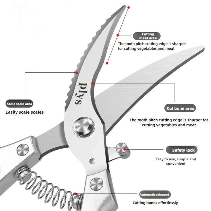 1pc Stainless Steel Spring Chicken Bone Scissors Strong Kitchen Tool for Cutting Poultry Essential f