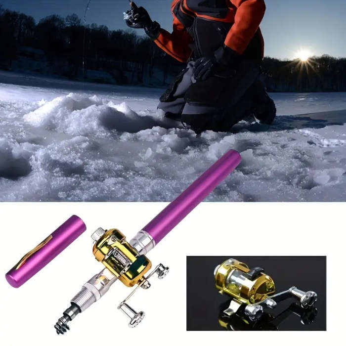 1pc Portable Mini Pocket Fishing Rod with Reel Ultra-Light Aluminum Alloy 99.97cm Extendable Foldabl