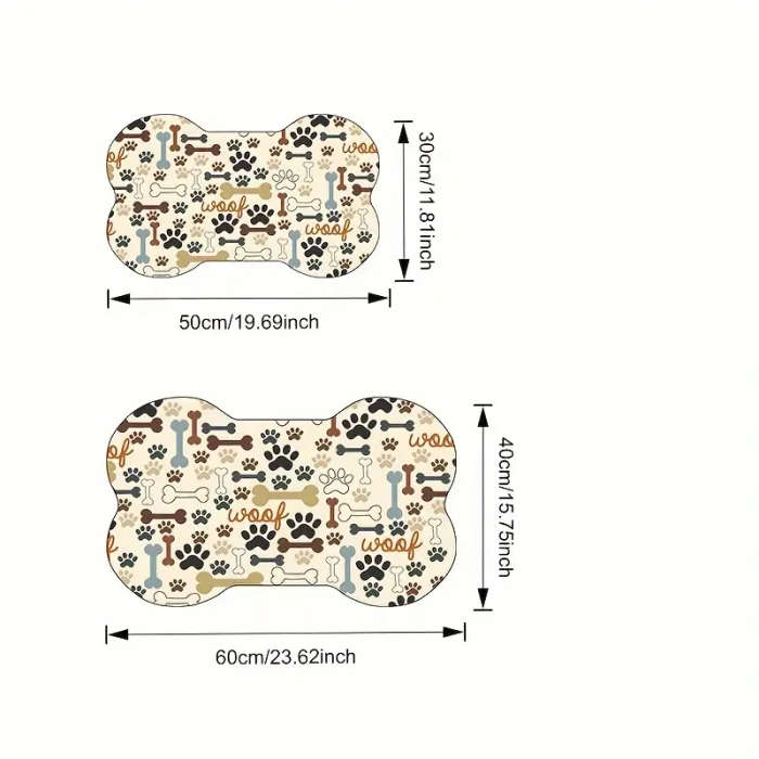 1 Beige Bone and Paw Print Dog Feeding Mat 30*50cm