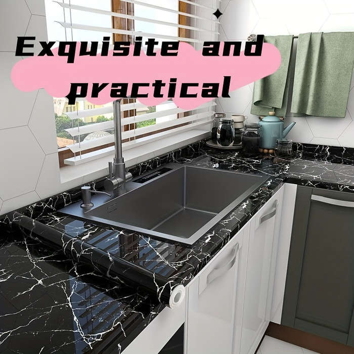 1pc "Durable Paper" Waterproof Oil-Resistant Self-Adhesive Kitchen Decal Black Marble Wallpaper