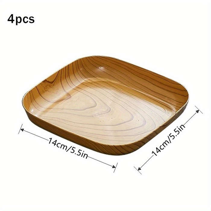 4pcs Creative Imitation Wood Plastic Snack Plate Vinegar Dish Restaurant Sushi Breakfast Dried