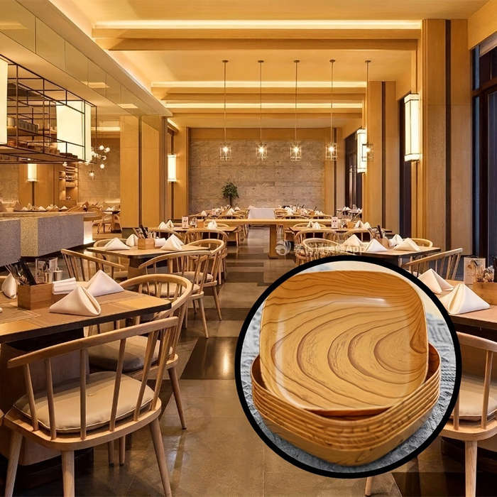 4pcs Creative Imitation Wood Plastic Snack Plate Vinegar Dish Restaurant Sushi Breakfast Dried