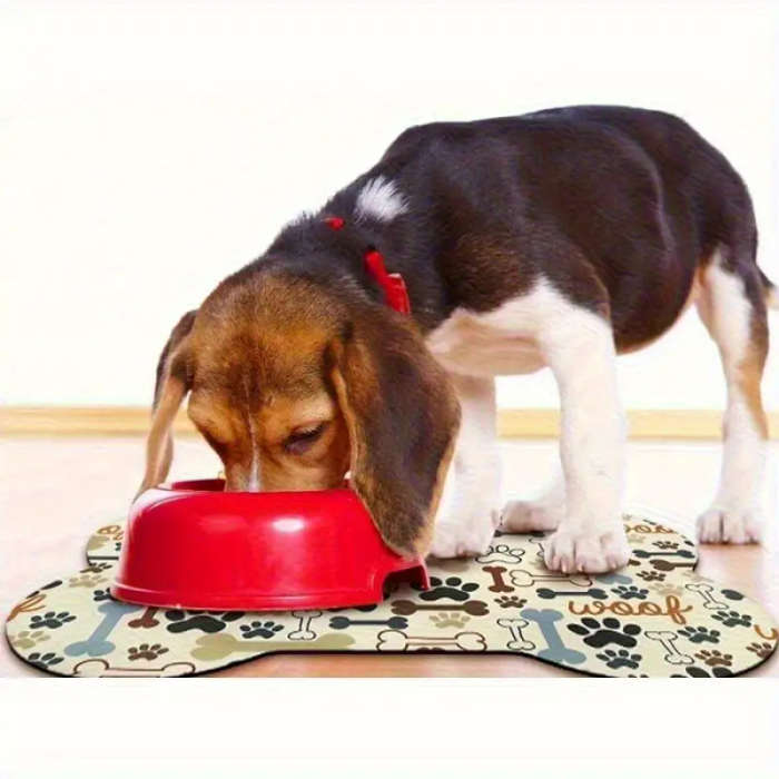 1 Beige Bone and Paw Print Dog Feeding Mat 30*50cm