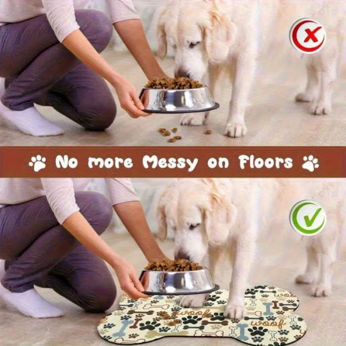 1 Beige Bone and Paw Print Dog Feeding Mat 30*50cm