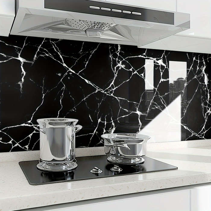 1pc "Durable Paper" Waterproof Oil-Resistant Self-Adhesive Kitchen Decal Black Marble Wallpaper