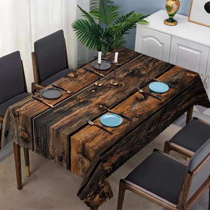 1 Piece Of Rustic Wood Grain Print Rectangular Tablecloth 90*140Cm