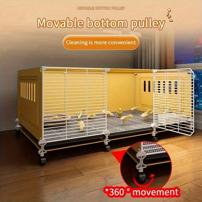 1pc Yellow 2 Grids (with Wheels) Pet Cage