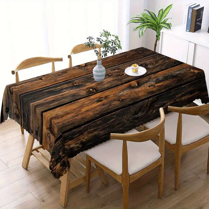 1 Piece Of Rustic Wood Grain Print Rectangular Tablecloth 90*140Cm