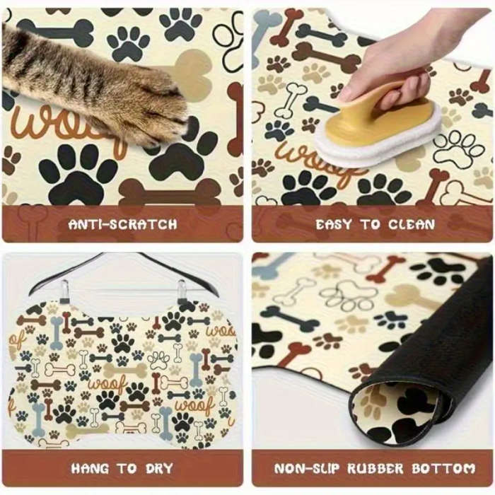 1 Beige Bone and Paw Print Dog Feeding Mat 30*50cm
