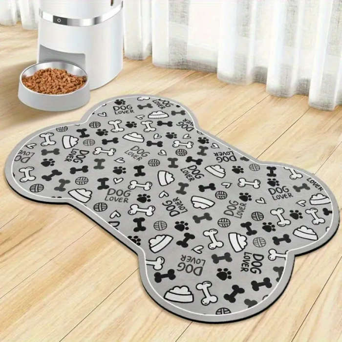 1 Beige Bone and Paw Print Dog Feeding Mat 30*50cm