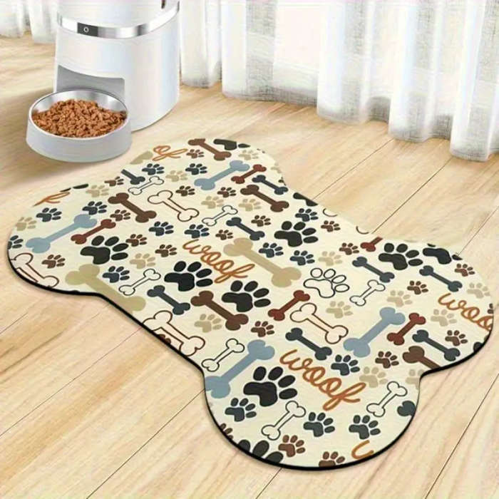 1 Beige Bone and Paw Print Dog Feeding Mat 30*50cm