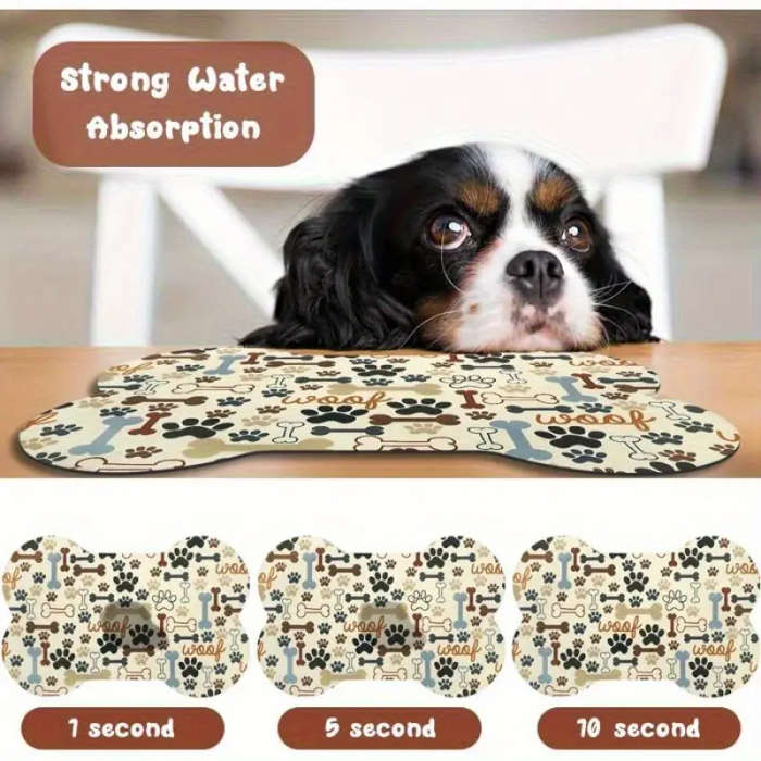1 Beige Bone and Paw Print Dog Feeding Mat 30*50cm