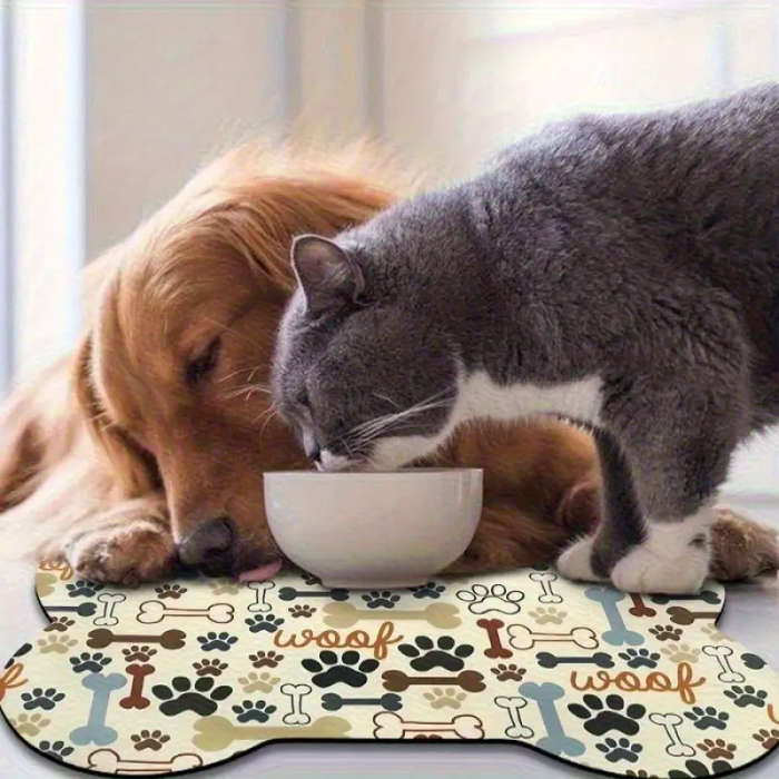 1 Beige Bone and Paw Print Dog Feeding Mat 30*50cm