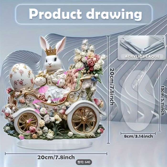 1pc 2D Flat  Bohemian Style Acrylic Rabbit and Easter Egg Decorative Statue  Design with F