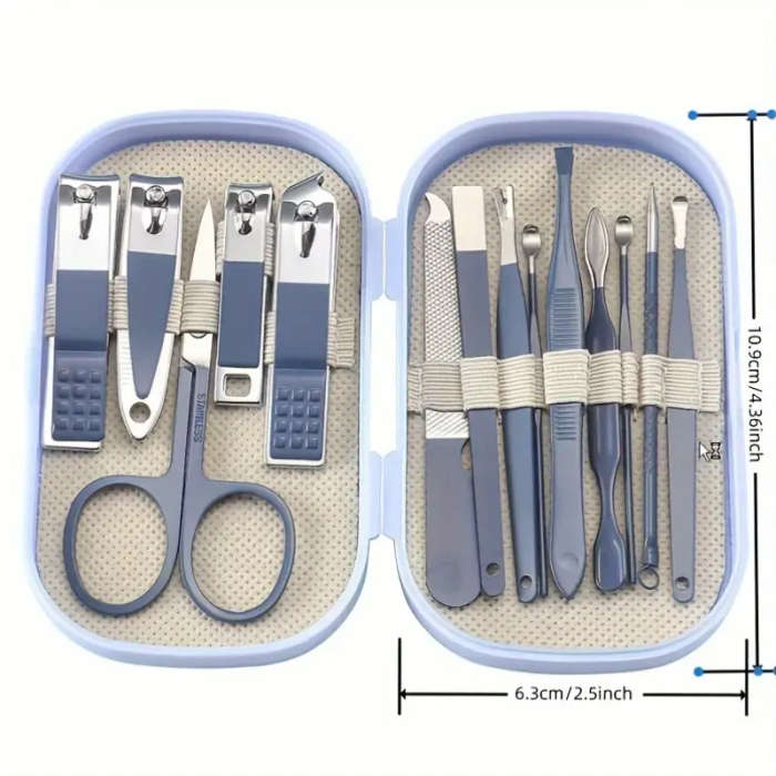 14pcs Stainless Steel Manicure and Pedicure Set Nail Clippers Grooming Tools with Portable Case Alco