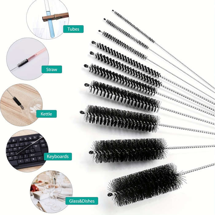 10-Piece Multi-Size Stainless Steel Brush Set for Narrow Space Cleaning Reusable Tube Brushes