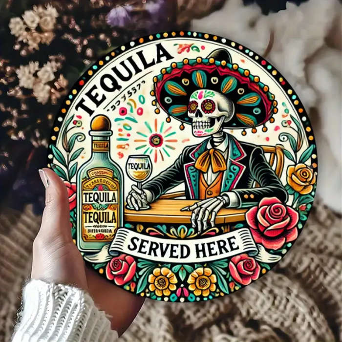 1pc Mexican Skull in Suit Aluminum Sign 20cm Chic Wall Art for Home Bar Cafe Garage Decor Tequila Se