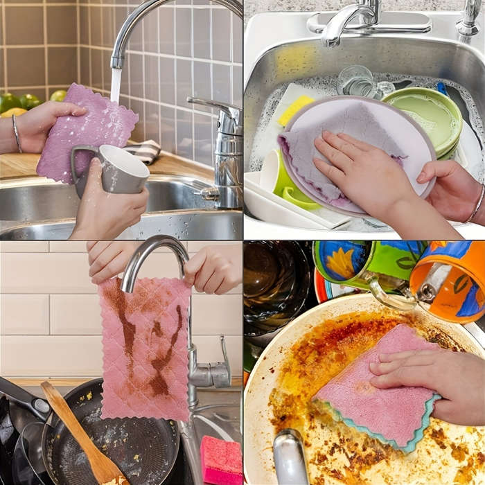 10pcs Ultrafine Fiber Dish Cloths Multi-Purpose Cleaning Towels Double-Sided Scrubbing Spon