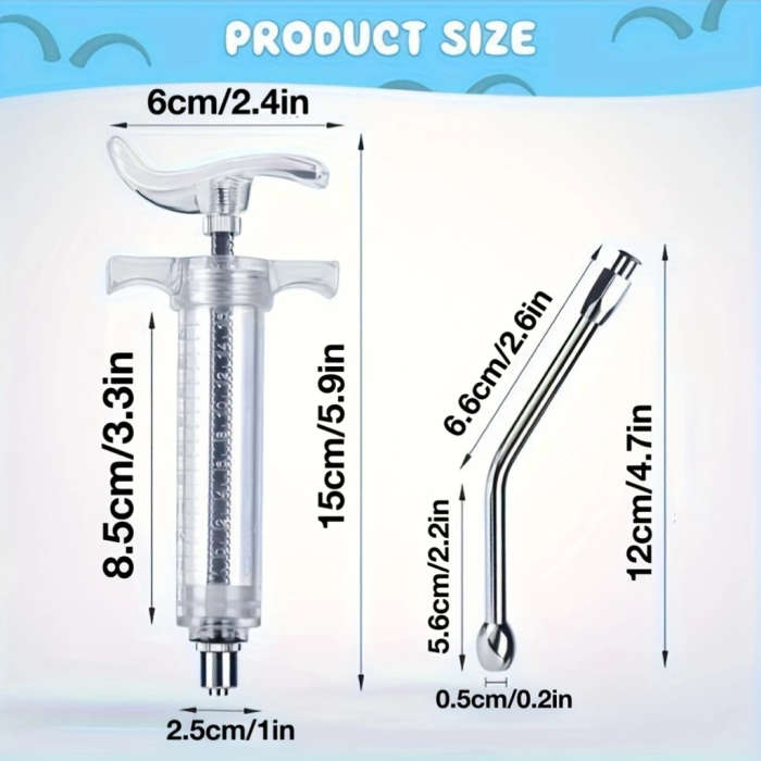 2-Pack Stainless Steel Reusable Goat Feeding Syringes