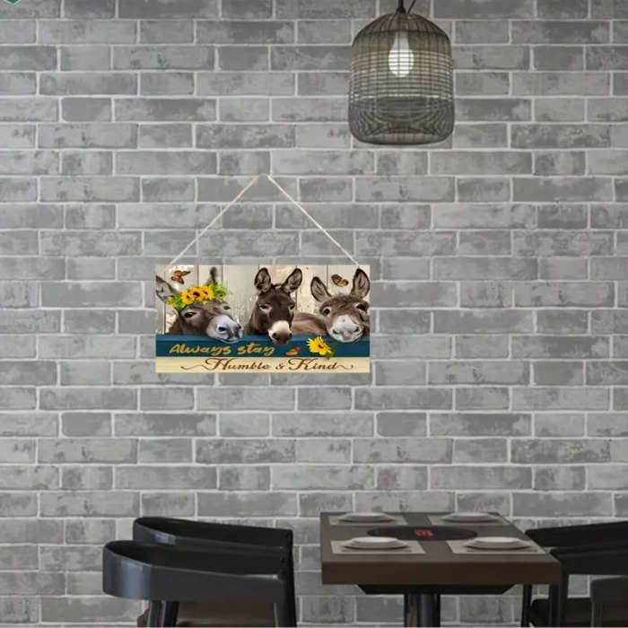 1pc Donkey Wall Art Always Stay Humble Kind Farmhouse Decor Wooden Wall Pediment Wood Crafted Home D