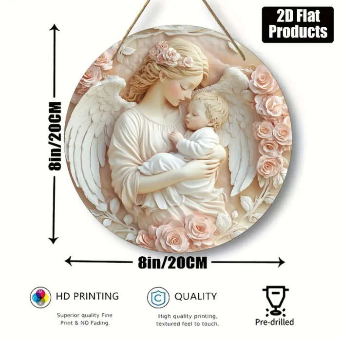 1pc 2D Printed Round Wood Plaque Decoration