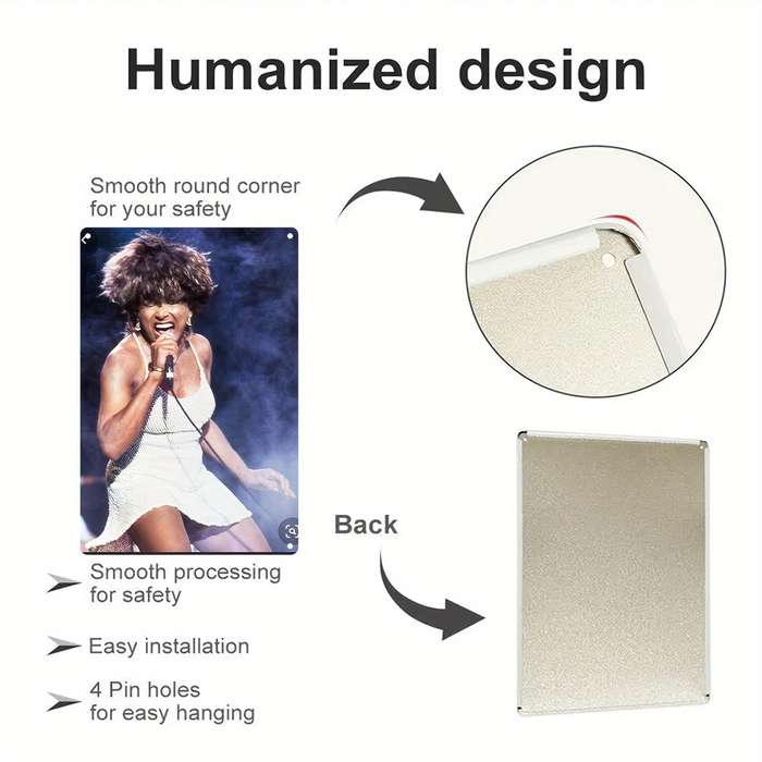 1pc 2D Flat  Tina Turner Wall Art Vibrant Stage Performance Metal Sign Pre-Drilled Holes W