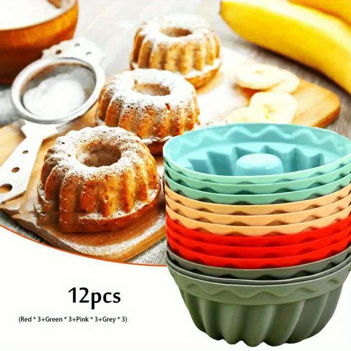 Non-Stick Silicone Molds 12pcs Non-Stick Silicone Mini Bundt Cake Molds Easy Clean Baking T