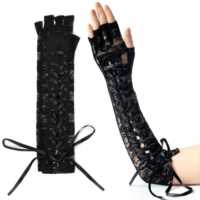1 Pair Black Lace Long Gloves