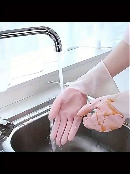 3 Pairs One Each In Pink Green And Blue Size M Household Cleaning Gloves